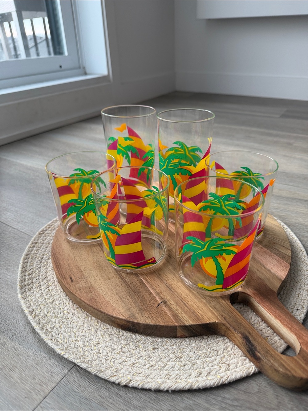 Retro Palm Tree Tumbler Glasses - Set of 6